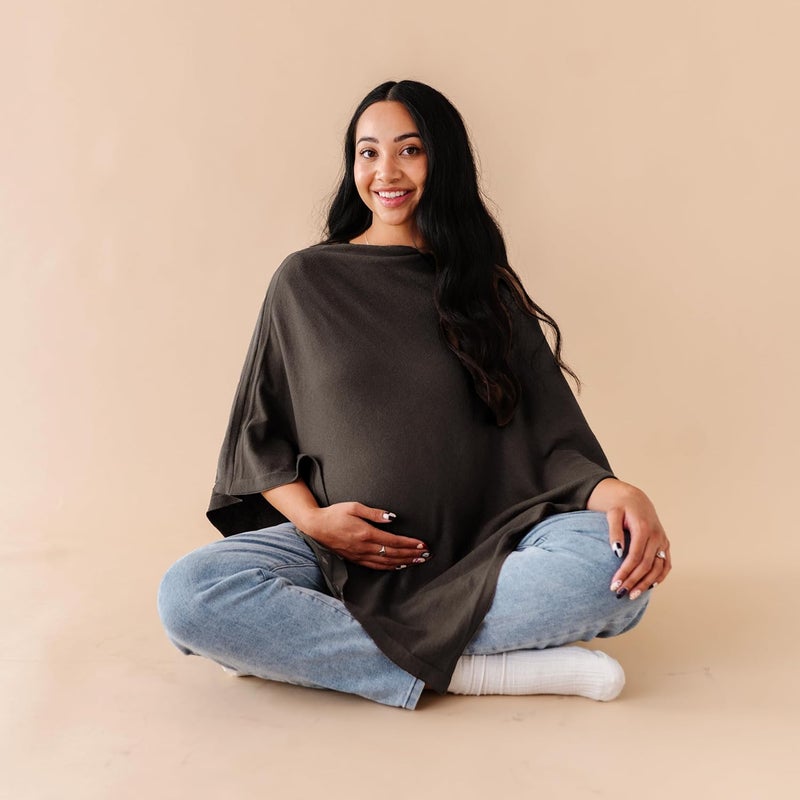 MakeMake Organics Knit Breathable Nursing Cover Up for Breastfeeding - Soft GOTS Certified Organic Cotton Breastfeeding Cover Up for Women - Privacy Feature, Gray - Image 1
